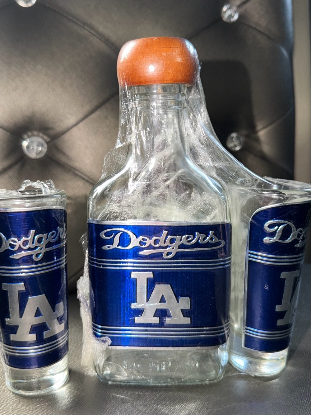 Custom Los  Angeles Blue Glass Decanter with Shot Glasses